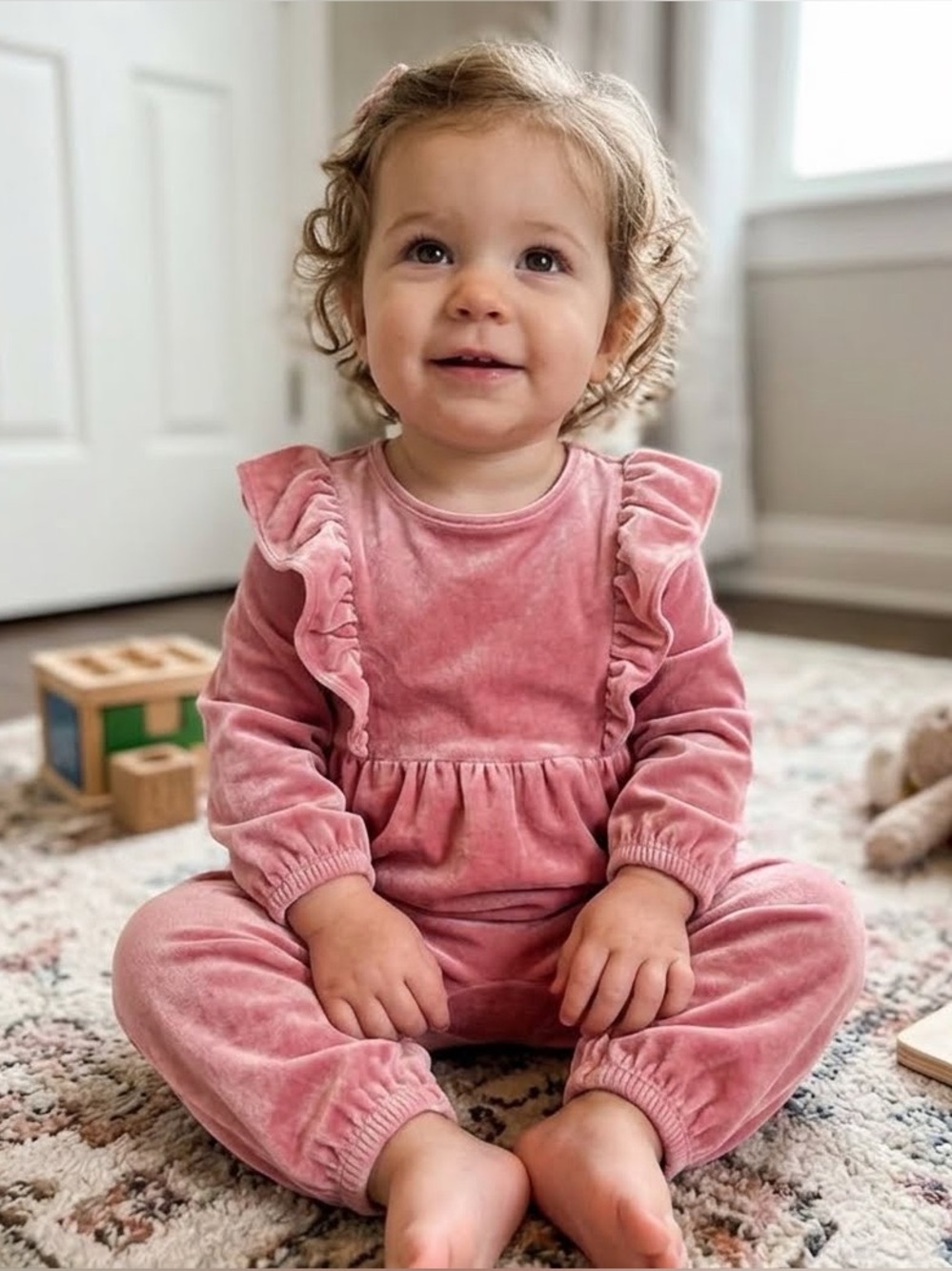 OLD NAVY Velvet Long-Sleeve Ruffle-Trim Jumpsuit, 12-18 months